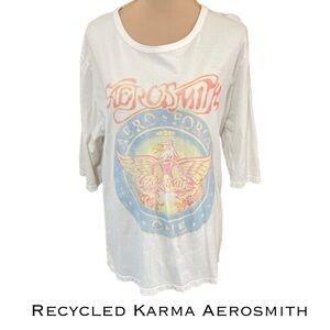 Recycled Karma White Aerosmith 3/4 Sleeve Band Tee Cotton Size Medium Neutral